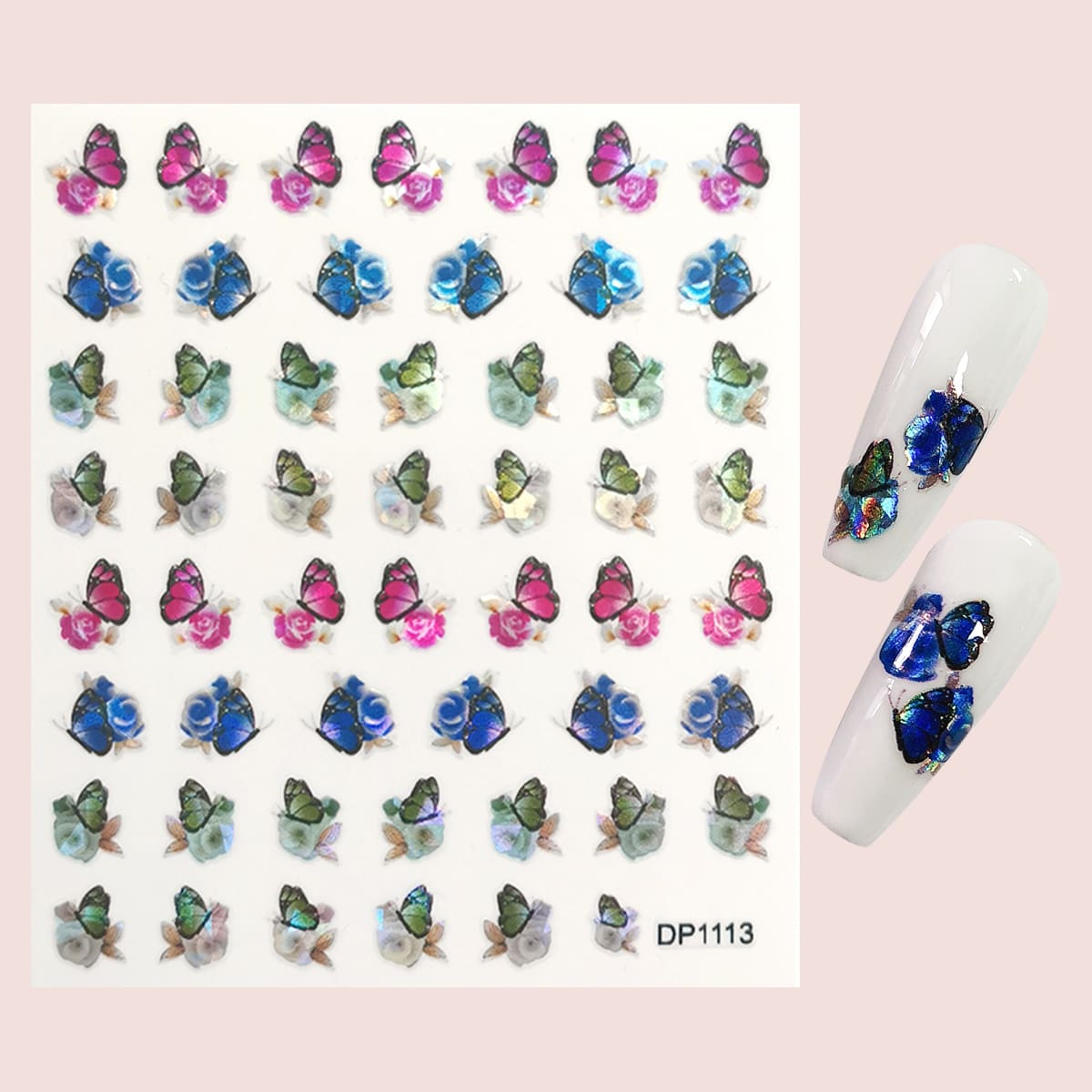 

1sheet Flower & Butterfly Nail Art Sticker, Multicolor