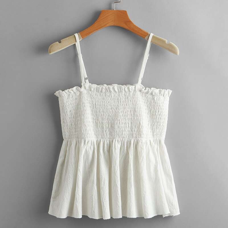 

Solid Shirred Cami, White