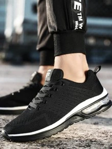 Men Minimalist Lace-Up Front Black Sport Shoes - Black - View 5
