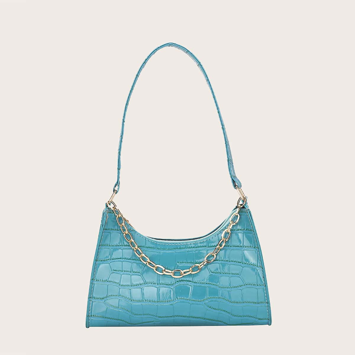 

Croc Embossed Baguette Bag, Blue