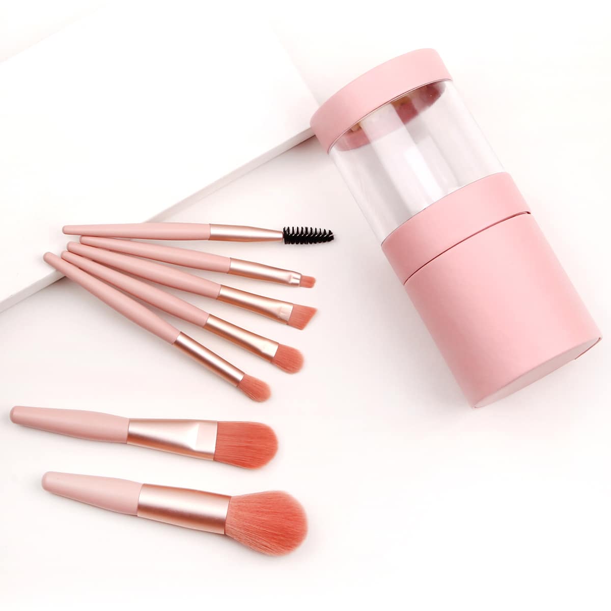 

7pcs Makeup Brush Set & 1pc Storage Box, Pink