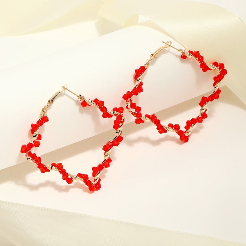 

Crystal Square Hoop Earrings, Red