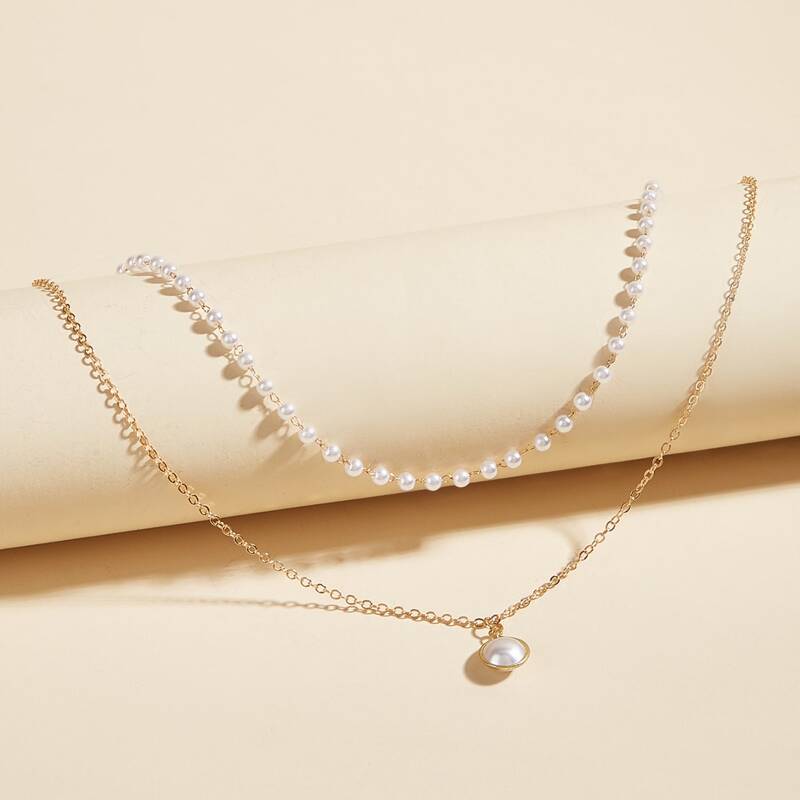 

Faux Pearl Layered Necklace, Gold