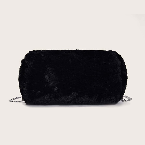 

Minimalist Fluffy Chain Bucket Bag, Black