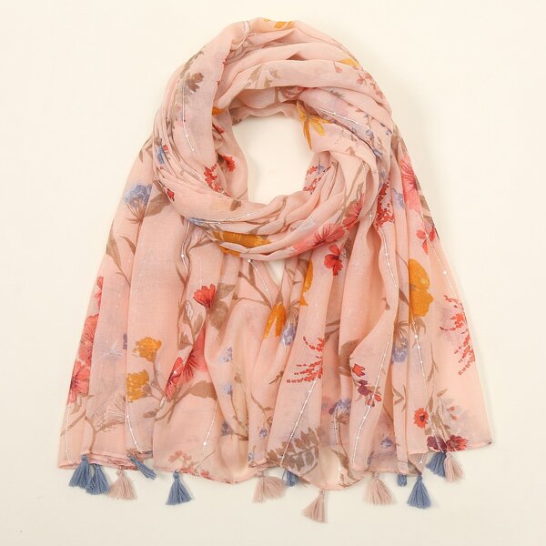

Flower Print Scarf, Pink