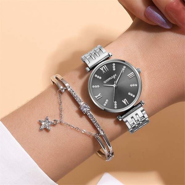 

1pc Round Pointer Quartz Watch & 1pc Bracelet