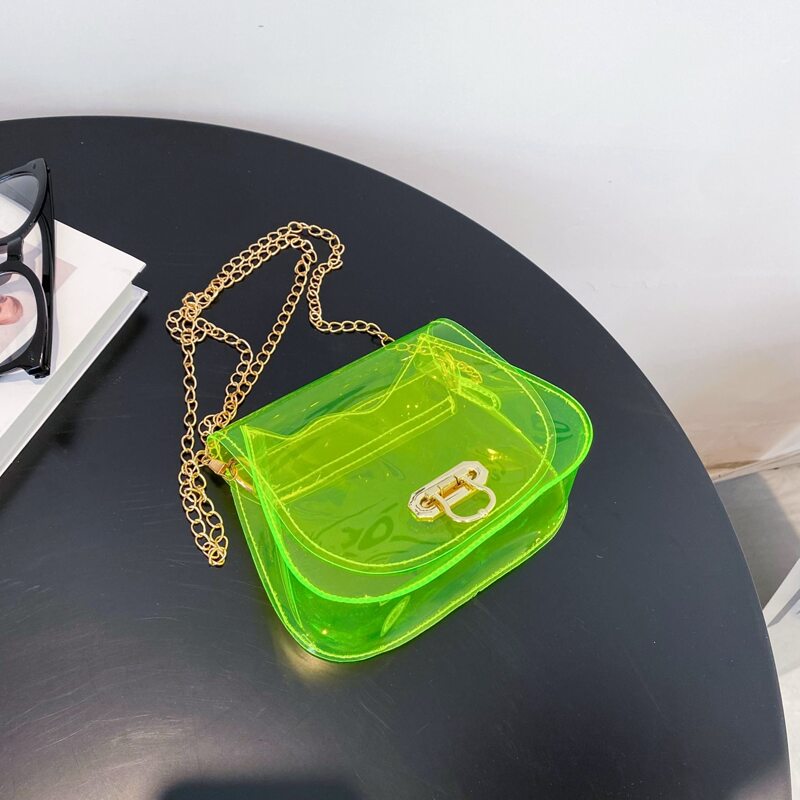 

Neon Clear Chain Saddle Bag, Lime green