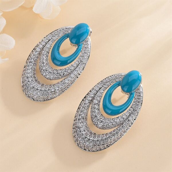 

Zircon Decor Stud Earrings, Silver