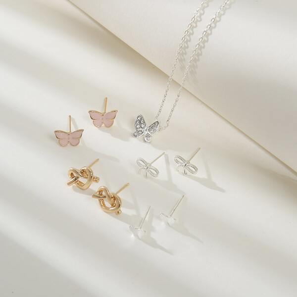 

9pcs Heart Decor Jewelry Set, Multicolor