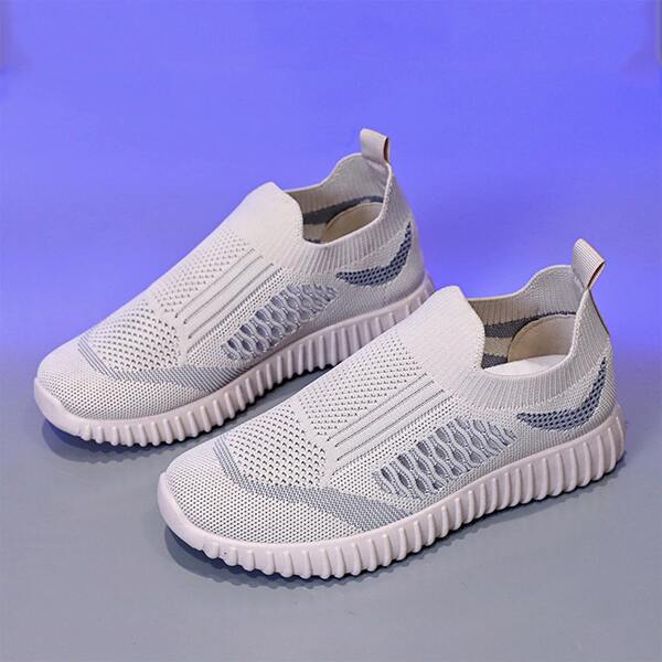 

Mesh Panel Knit Running Shoes, Beige