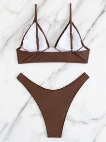 素色比基尼套裝可調整肩帶文胸和高衩下裝2入組泳衣 - 咖啡棕 - 查看 2