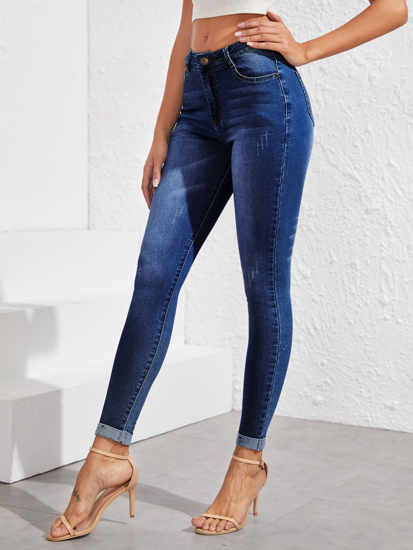 Stonewash Cat Whiskers Skinny Jeans
