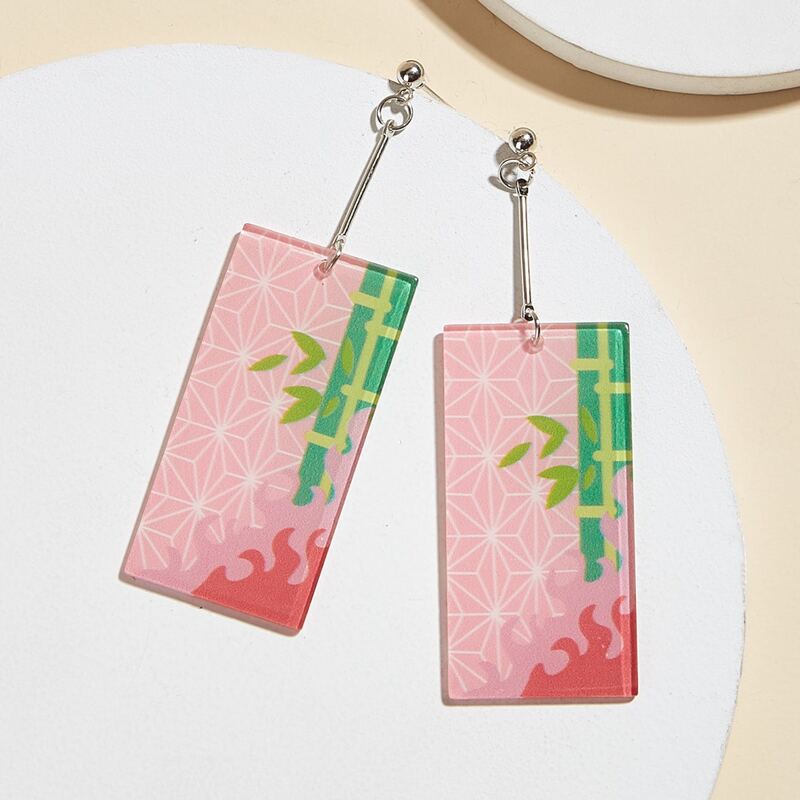 

Rectangle Drop Earrings, Baby pink