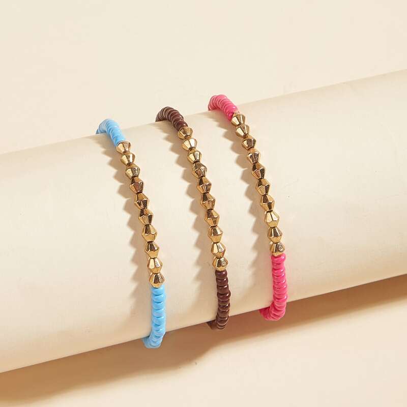 

3pcs Beaded Bracelet, Multicolor