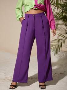 Celure Plus Wide Leg Solid Trousers - Purple - View 1