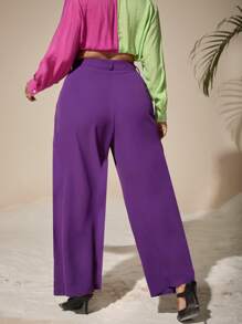 Celure Plus Wide Leg Solid Trousers - Purple - View 2