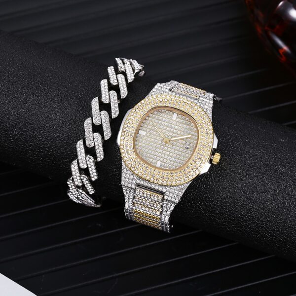 

1pc Rhinestone Decor Date Quartz Watch & 1pc Bracelet