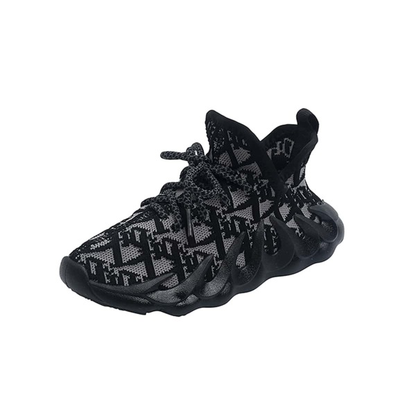 

Boys Lace Up Decor Knit Running Shoes, Black