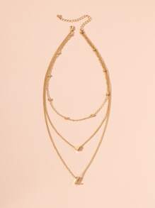 Letter Z Charm Layered Necklace - Yellow Gold - View 2