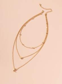 Letter Z Charm Layered Necklace - Yellow Gold - View 3