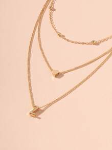 Letter Z Charm Layered Necklace - Yellow Gold - View 4