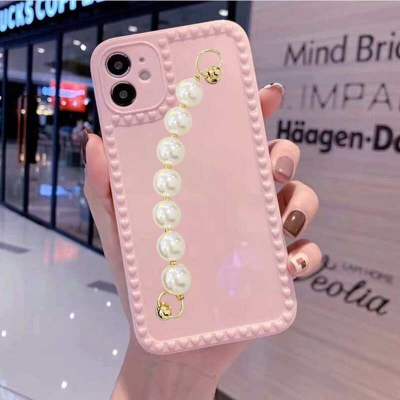 

Faux Pearl Hand Strap Phone Case, Baby pink