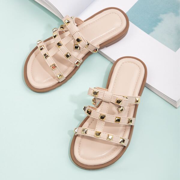 

Toddler Girls Studded Decor Hollow Out Slides, Apricot