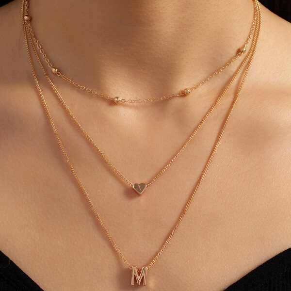 

Letter M Charm Layered Necklace, Gold