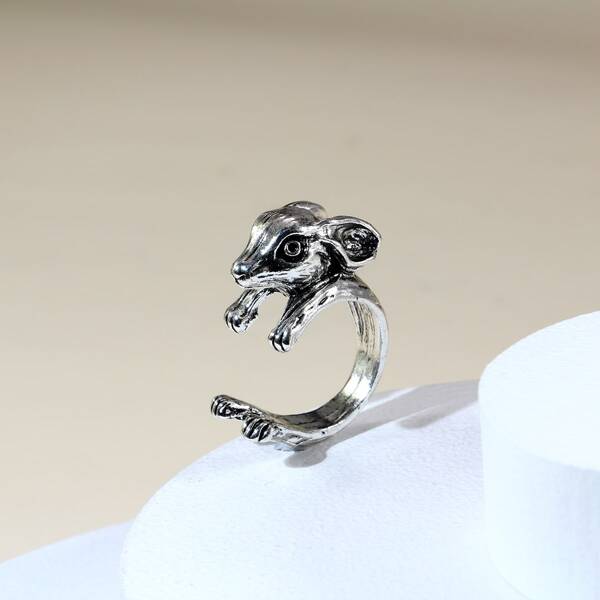 

Men Animal Head Decor Ring, Antique silver