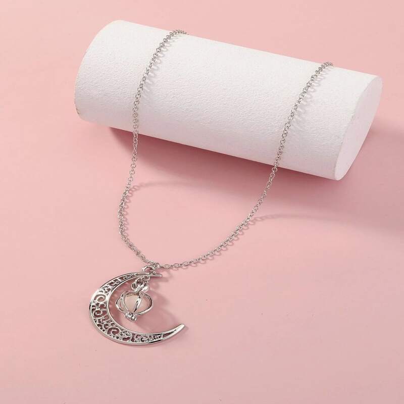 

Luminous Moon Pendant Necklace, Silver