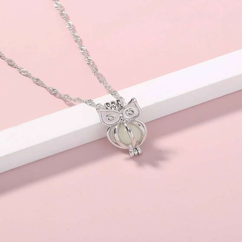 

Luminous Owl Pendant Necklace, Silver
