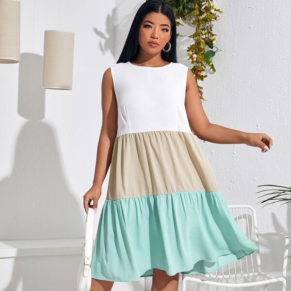 

Plus Cut And Sew Babydoll Dress, Multicolor