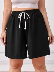 Flirla Plus Tie Front Track Shorts - Black - View 1