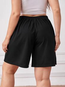 Flirla Plus Tie Front Track Shorts - Black - View 2