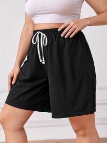 Flirla Plus Tie Front Track Shorts - Black - View 3