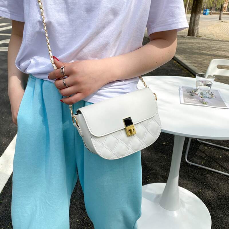 

Quilted Chain Shoulder Bag, White