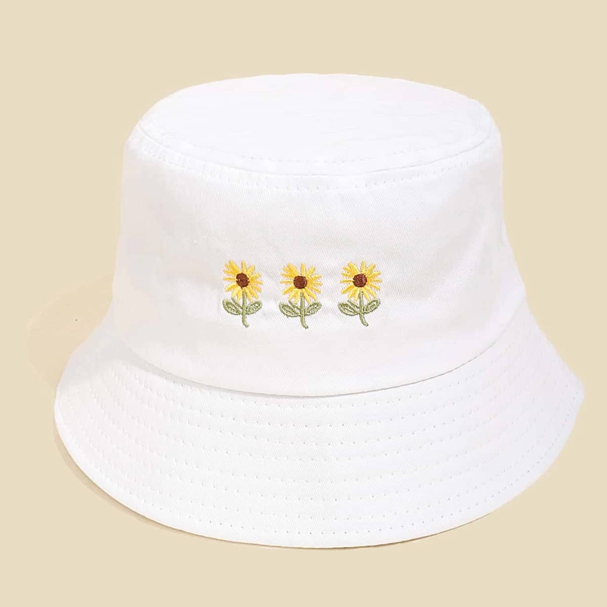 

Floral Embroidery Bucket Hat, White