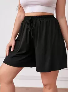 Calvaya Shorts Tallas Grandes Nudo Liso Casual - Negro - Ver 3