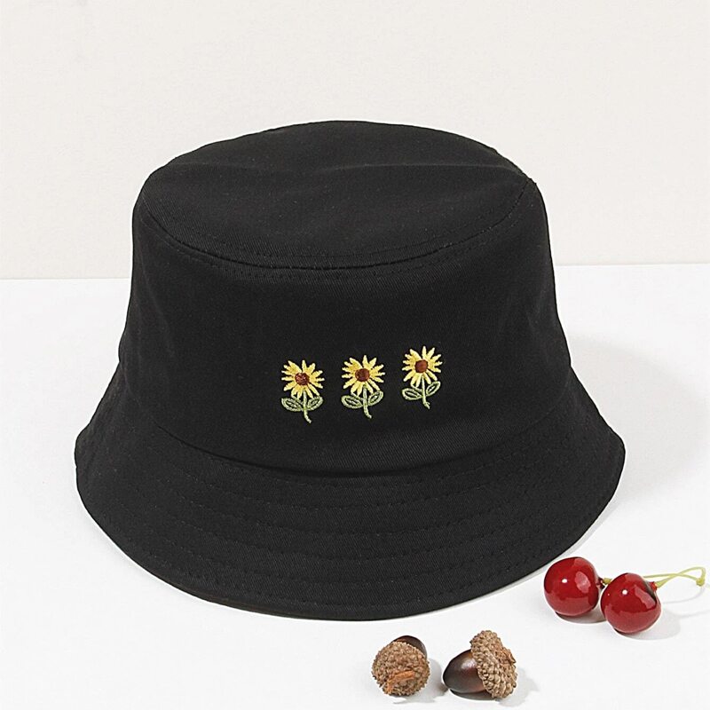 

Floral Embroidery Bucket Hat, Black