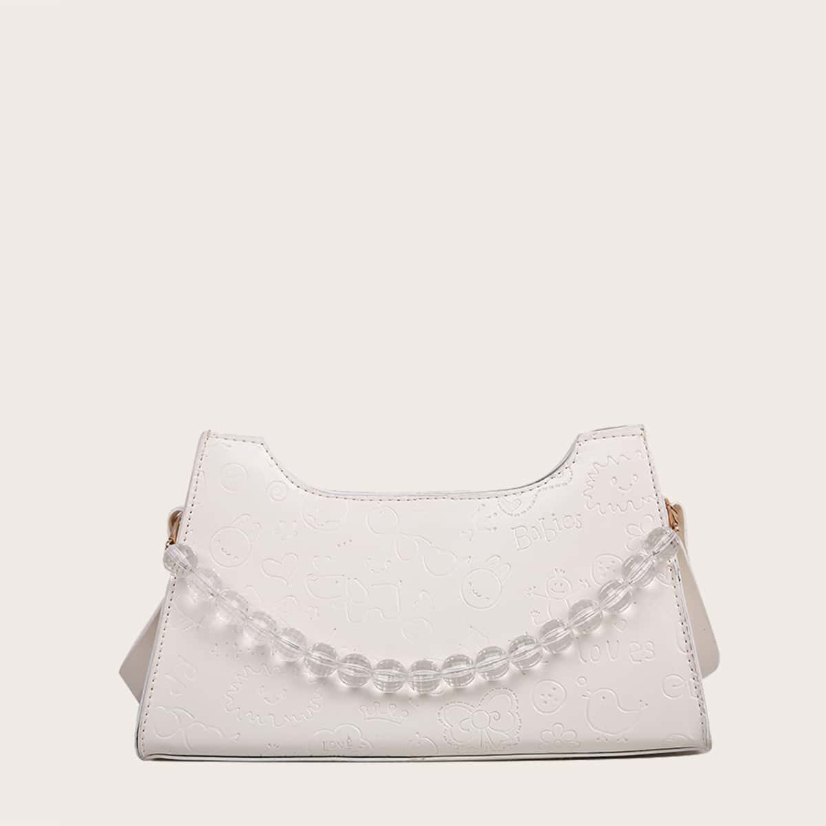 

Cartoon Embossed Baguette Bag, White