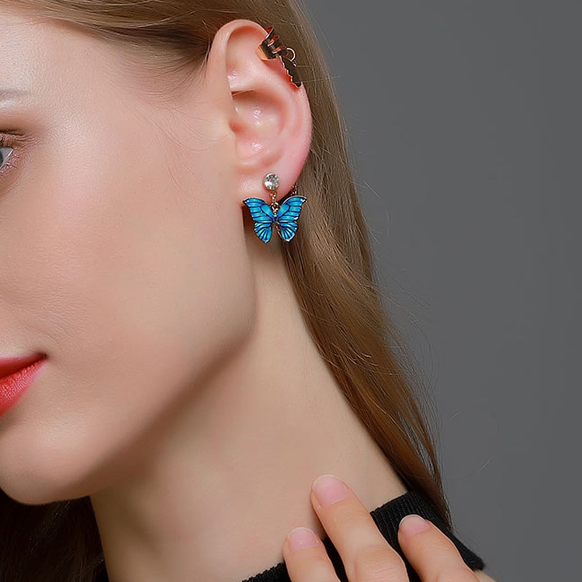 

1pc Butterfly Design Ear Cuff, Blue