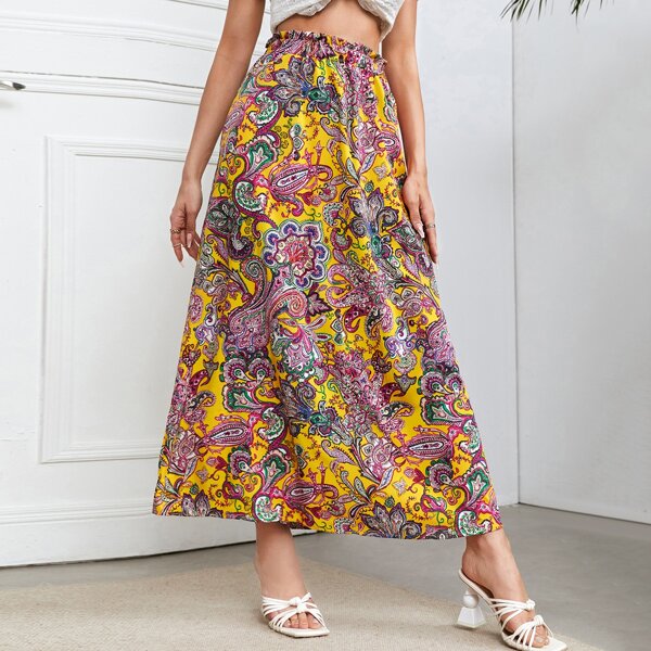 

Paisley Print Paper Bag Waist Skirt, Multicolor