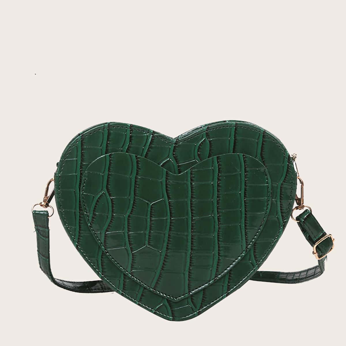 

Croc Embossed Heart Crossbody Bag, Green