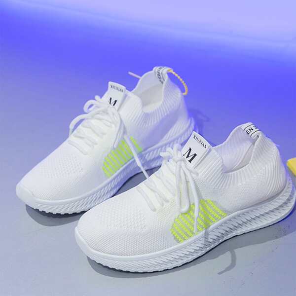 

Lace Up Decor Knit Running Shoes, White