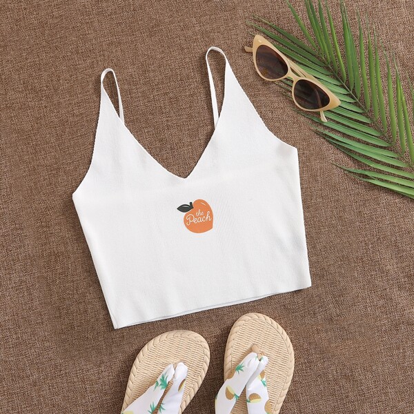 

Letter Graphic Cami Knit Top, White
