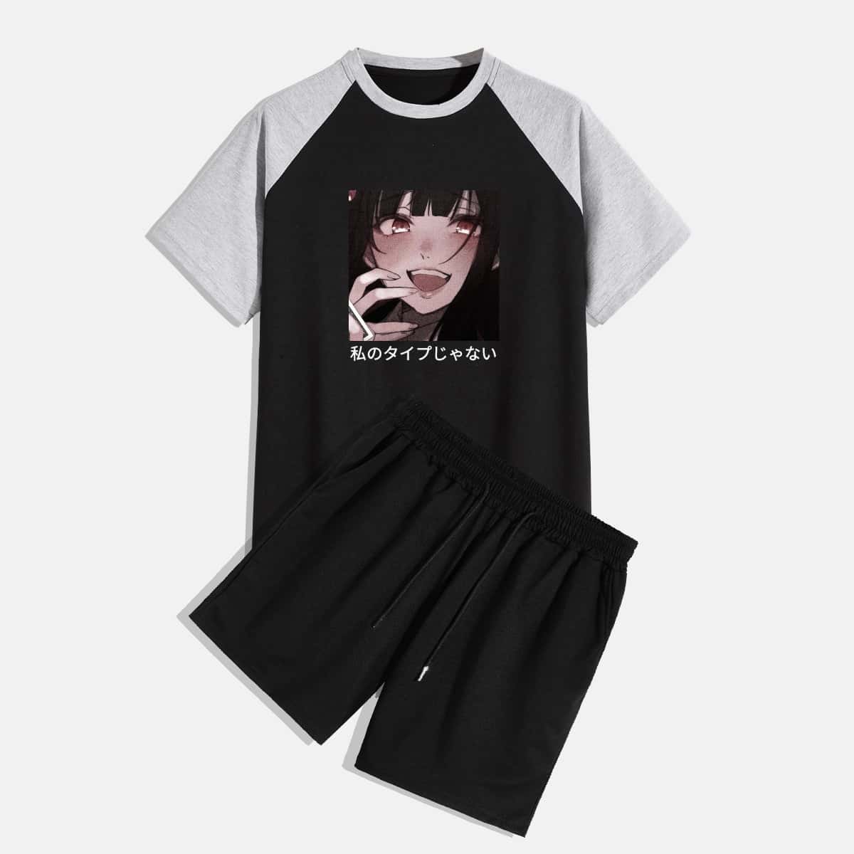 

Guys Japanese Letter And Figure Graphic Tee & Shorts, Black