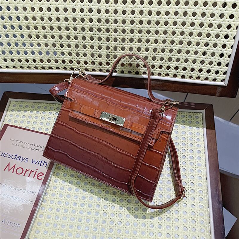 

Croc Embossed Satchel Bag, Brown