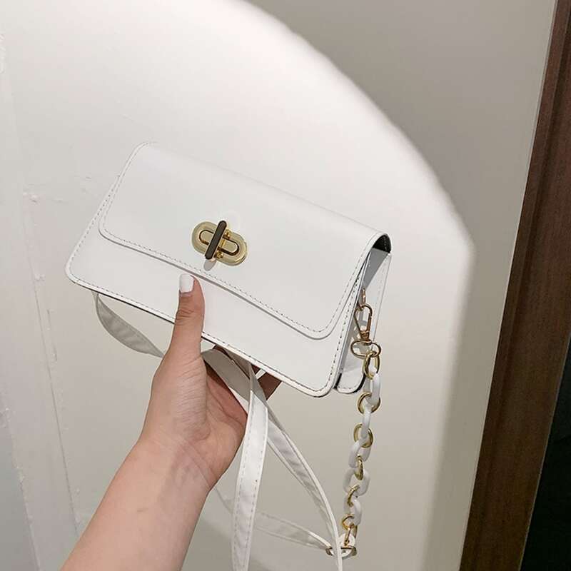 

Solid Twist Lock Crossbody Bag, White