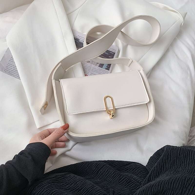 

Solid Flap Crossbody Bag, White