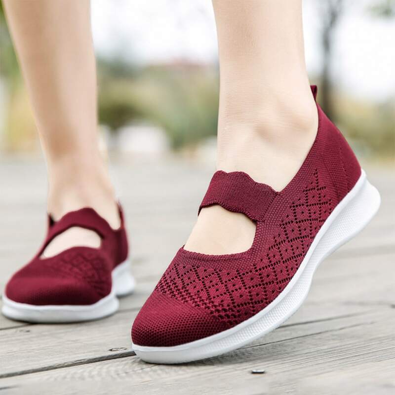 

Minimalist Knit Mary Jane Sneakers, Red